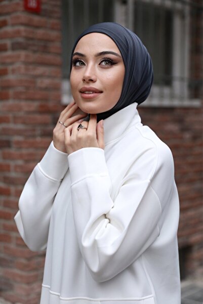 Organic Scarfs Kadın Tesettür Antrasit Çıtçıtlı Boyunluk Hijap Bone Model Eşa...