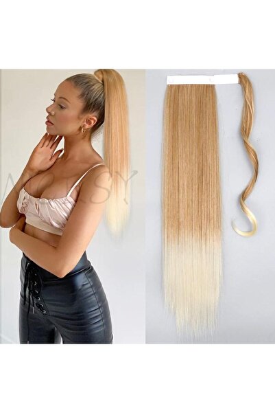 TOPRAK PERUK Düz Açık Kumral Platin Sarı Ombreli At Kuyruğu Postiş 75 Cm 220 gram