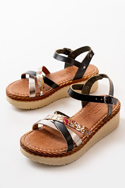 Aymood 730-015 Black Orthopedic Genuine Leather Women's Sandals - Padding