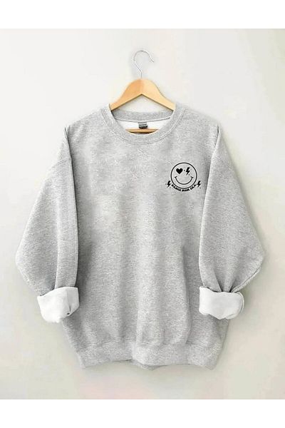 Massgai Унисекс суитшърт с овъглено деколте - суичър с щампа Smile Design