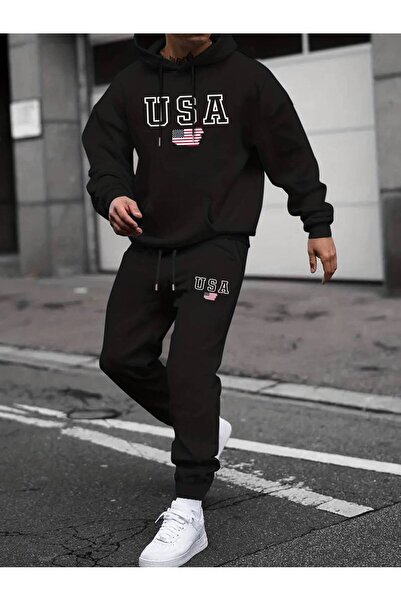 Elvino Ανδρικό σετ φούτερ και φούτερ - USA printed, άνετη και χοντρή χειμερινή κουκούλα oversize