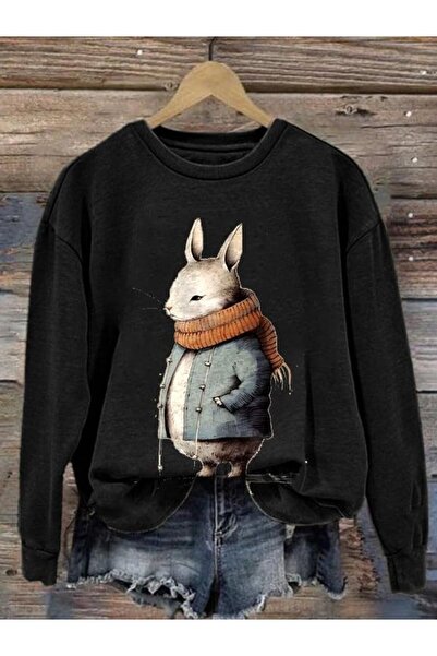 Massgai Unisex majica sa kapuljačom sa zečjim motivom Štampano Oversize kroj
