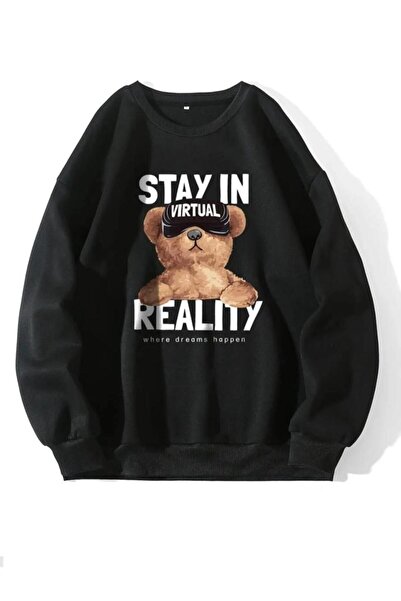 Massgai Чорний оверсайз-светр з принтом Reality - худі з коміром-стійкою