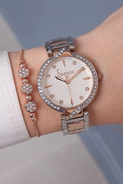 Freelook Rose/metalik Dışı Taşlı Çelik Bilezik Kadın Kol Saati Hediye Bileklik
