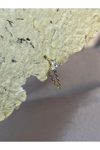 ds denizden silver Tekli Gümüş Zincirli Halka Piercing - 1 Adet