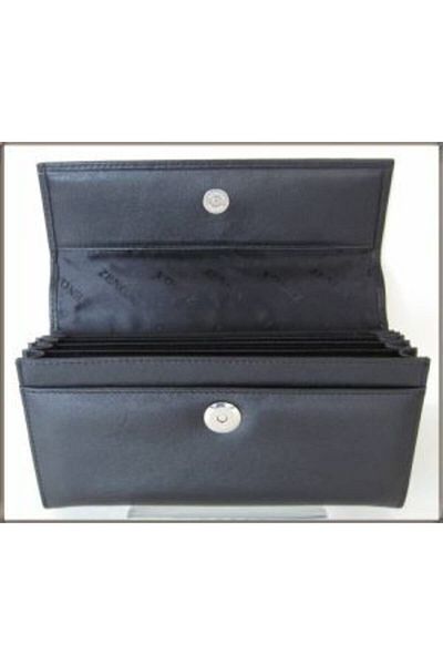 Zenga Leather Check Document and Money Wallet 525-1 Black
