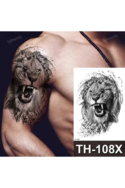 Tattoo Gerçekci Geçici Aslan Dövme Tattoo Kol Gögüs Erkek Kadın Kol Bacak