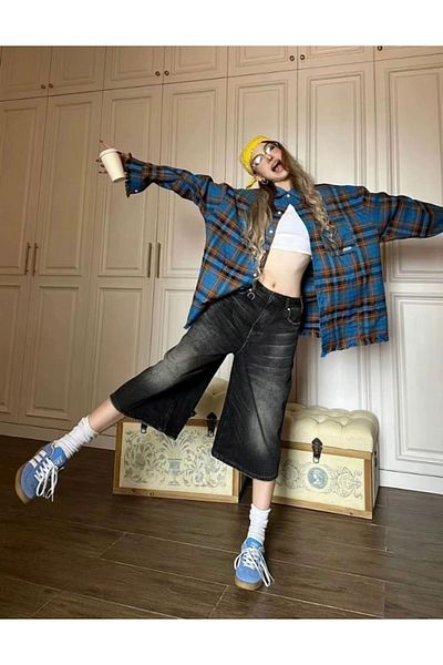 DEEFWEAR Y2K Recycled Bagggy Pocket Star Jean Shorts - Βερμούδες