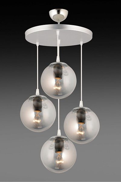 SONSUZ AYDINLATMA&AVİZE Pendant Lamp Tray Chrome 4-Piece Smoked Globe Glass Luxury Chandelier
