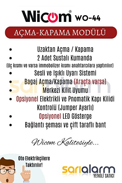 WICOM Oto Merkezi Kilit Açma Kapama Sustalı Uzaktan Kumanda Seti 12v