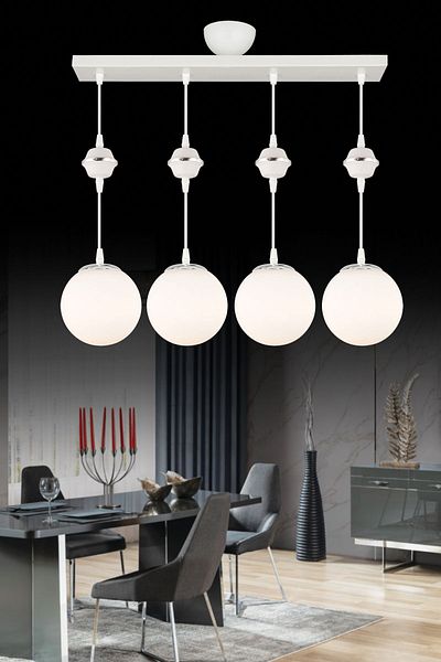 SONSUZ AYDINLATMA&AVİZE Pendant Lamp Row White 4-Piece White Glop Top Glass Chrome Downward Facing Luxury Chandelier