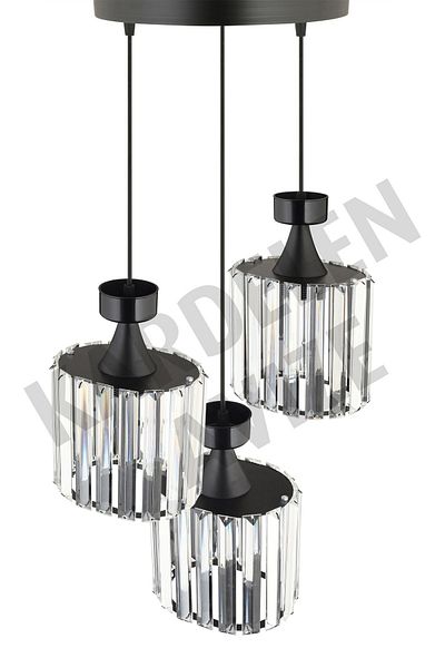 SONSUZ AYDINLATMA&AVİZE Luxury Chandelier - Black 3-Piece Pendant Lamp with Crystal and Stone Detail Downward Facing