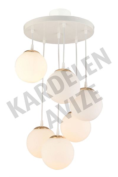 SONSUZ AYDINLATMA&AVİZE 6-Piece White Ball Globe Glass - Luxury Chandelier Pendant Lamp Tray