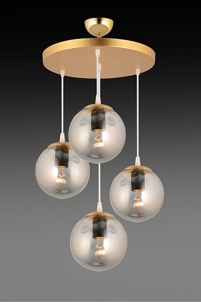SONSUZ AYDINLATMA&AVİZE Pendant Lamp Tray Gold 4-Piece Smoked Glop Glass Luxury Chandelier