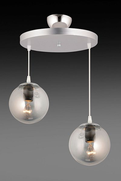 SONSUZ AYDINLATMA&AVİZE Pendant Lamp Tray Chrome 2-Piece Smoked Globe Glass Luxury Chandelier