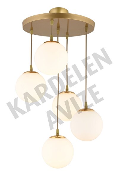 SONSUZ AYDINLATMA&AVİZE Sarkıt Tepsi Eskitme 5'li Beyaz Top Camlı Aşağı Bakan Avize