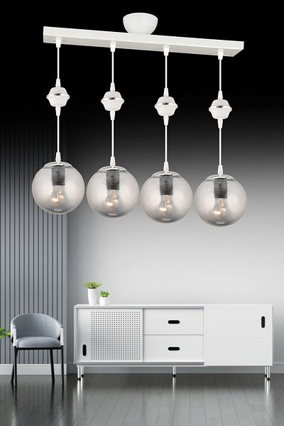 SONSUZ AYDINLATMA&AVİZE Pendant Lamp Row Black 4-Piece Smoked Glop Top Glass Chrome Downward Facing Luxury Chandelier