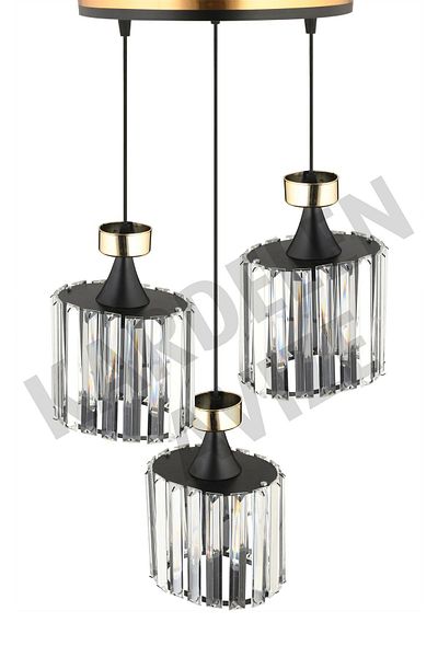 SONSUZ AYDINLATMA&AVİZE Luxury Chandelier - Black 3-Piece Pendant Lamp, Yellow Stripe and Crystal Stone Downward Facing
