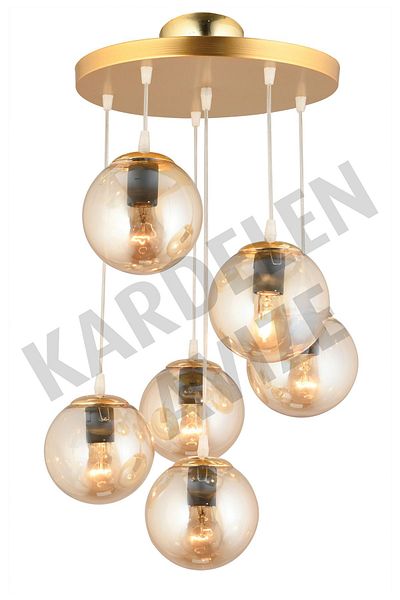 SONSUZ AYDINLATMA&AVİZE Gold Pendant Tray - 6-Piece Bal Glop Glass Luxury Chandelier Set