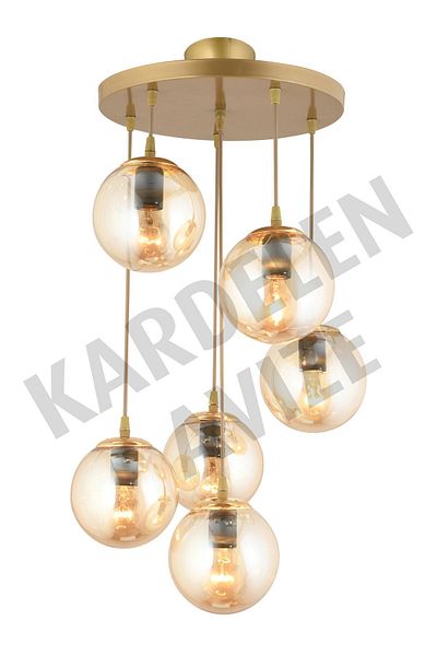 SONSUZ AYDINLATMA&AVİZE 6-Piece Antique Pendant Tray - Honey Ball and Glass Downward Facing Chandelier