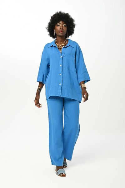 Orfeo Negro KADIN DÜZ RENK TEK CEPLİ %100 KETEN GÖMLEK