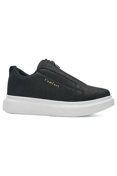 Nstil Pantofi alb-negru pentru bărbați - cu fermoar, toc gros, talpă cu model, pantofi sport cu vârf oval 111