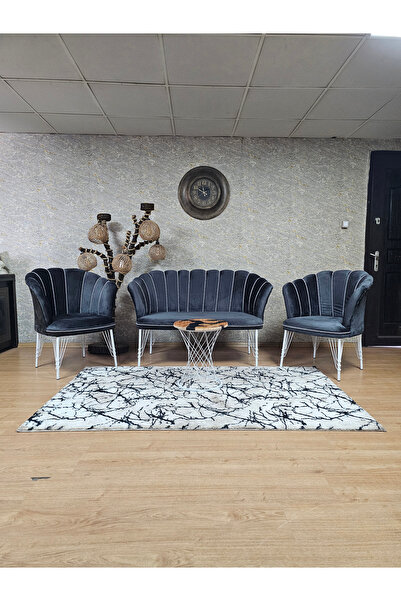 ZAFİR Beyaz Boyalı Tel Ayak Papatya Çay Seti Koltuk Takımı , Balkon, Salon, O...