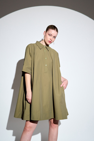 HANIQA Rochie cămașă din popelin cu mânecă scurtă, verde armată