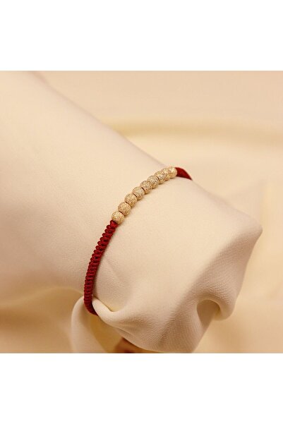 TAHAN MÜCEVHERAT Sıralı Simli Top Bordo İpli Bileklik