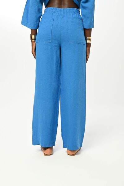 Orfeo Negro KADIN BELİ LASTİKLİ BOL PAÇA DÜZ RENK KETEN PANTOLON