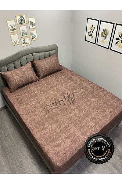 Çetinhome Fabric Fitted Sheet Set - Double and Oversized Shadow Chocolate