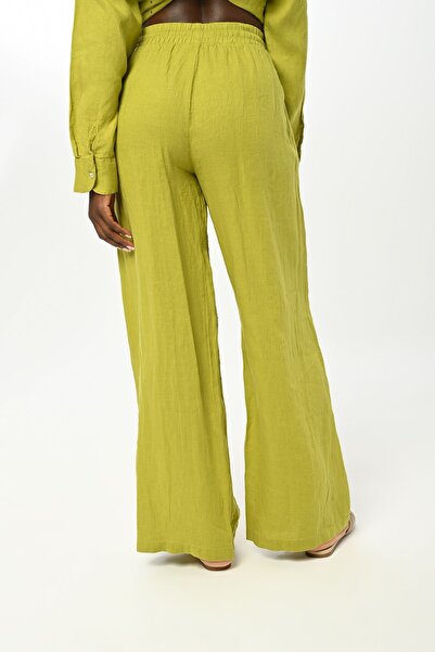 Orfeo Negro Stone Embroidered and Wide Leg Linen Women's Trousers - Elastic Waist