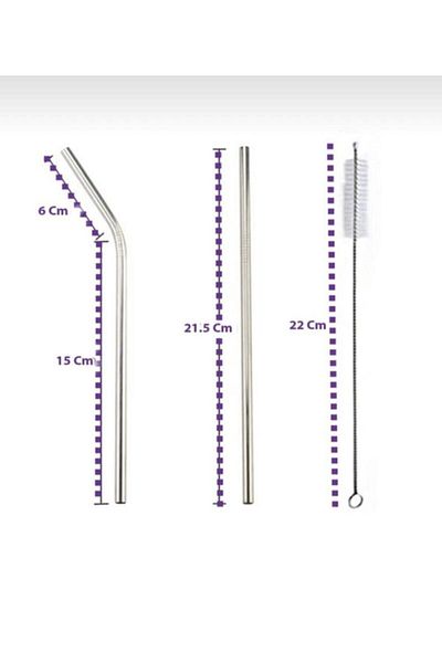 Bastonlu Set of 2 Stainless Steel Metal Straws and Cleaning Brush