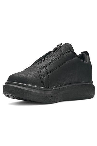 Nstil Pantofi pentru bărbați 111 - negru, cu fermoar, toc gros, talpă cu model și pantofi sport cu vârf oval
