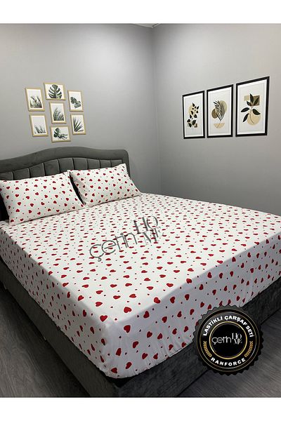 Çetinhome Fabric Fitted Sheet Set - Double and Oversized Heart