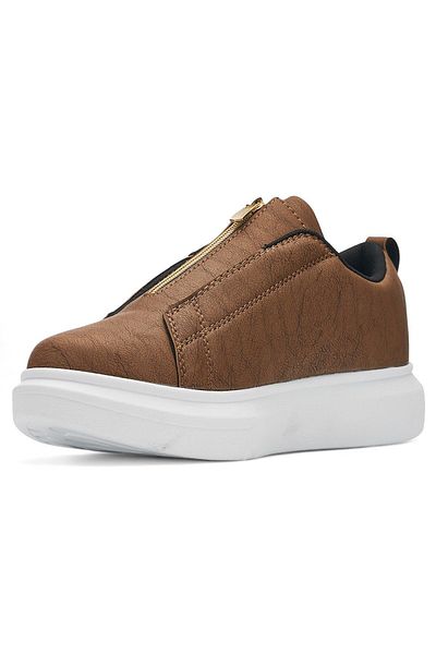 Nstil Pantofi pentru bărbați - ocazional, alb cafeniu, cu fermoar, toc gros, talpă cu model, pantofi sport cu vârf oval 111