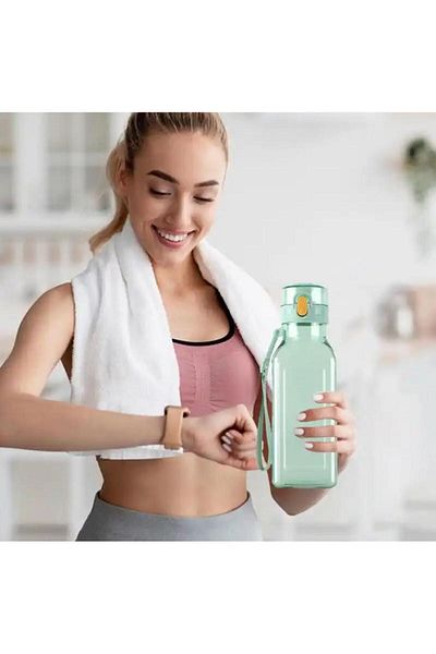 YDGR Sticlă de apă din plastic transparent de 800 ml. Sticle de apă pentru exerciții pătrate plate