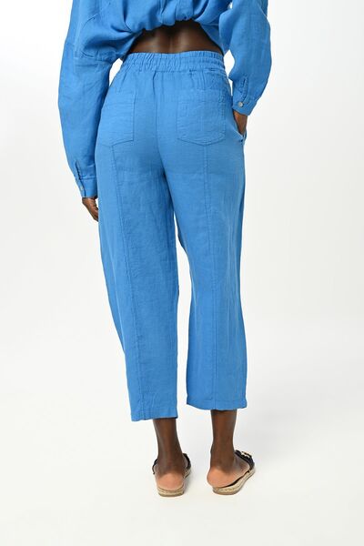 Orfeo Negro KADIN BELİ LASTİKLİ RAHAT KALIP DÜZ RENK KETEN PANTOLON