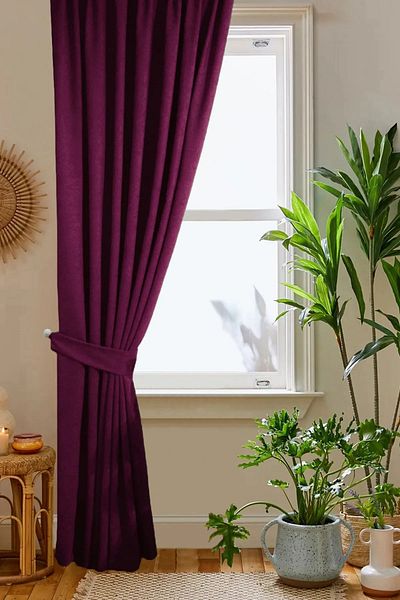 home color home ستارة خلفية مخملية على شكل قرص العسل بلون البرقوق مقاس 140 × 260 برباط إضافي مخيط بشكل مستقيم