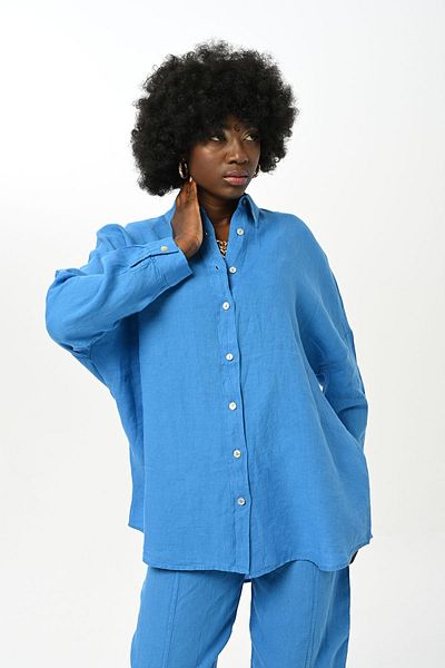 Orfeo Negro Women's Oversize Cut Colorful Linen Shirt
