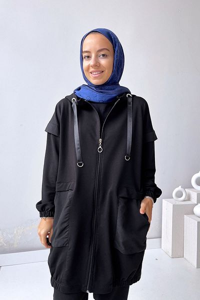 Ka Hijab Black Pocket Detailed Suit Set