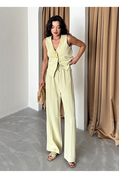 Laluvia Set vestă și pantaloni galben de in-bumbac 100%