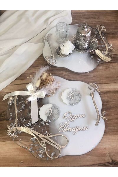 Masalsı Concept Epoxy Promise Engagement Tray Ring Risers Scissors Groom Coffee Cup Turkish Delight Cup