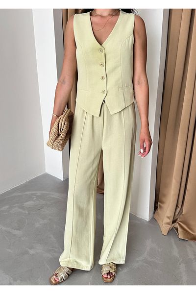 Laluvia Set vestă și pantaloni galben de in-bumbac 100%