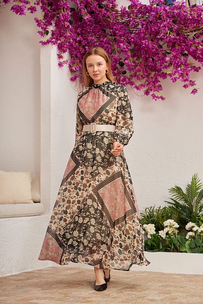 Nissra 6-Piece Chiffon Dress - Bell Skirt, Panel Pattern
