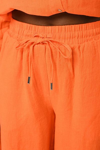 Orfeo Negro Women's - Straight Linen Trousers, Wide Leg and Elastic Waist