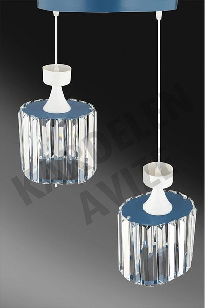 SONSUZ AYDINLATMA&AVİZE Luxury Chandelier - Blue 2-Piece Pendant Lamp with Crystal Stone Downward Facing