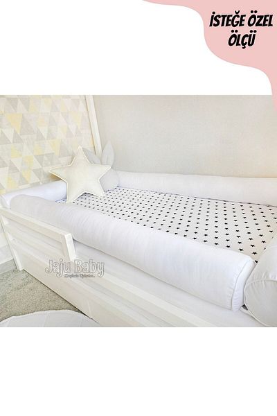Jaju Baby White Montessori Bed Barrier 80x130 Crib Edge Protection Custom Size