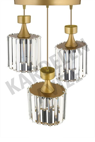 SONSUZ AYDINLATMA&AVİZE Luxury Chandelier - 3-Piece Antique, Pendant Lamp Crystal and Stone Detailed Downward Facing