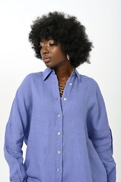 Orfeo Negro Women's Oversize Cut Colorful Linen Shirt